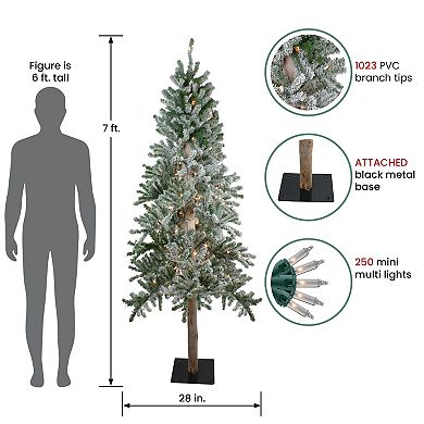 7' Pre-Lit Pencil Flocked Alpine Artificial Christmas Tree - Clear Lights