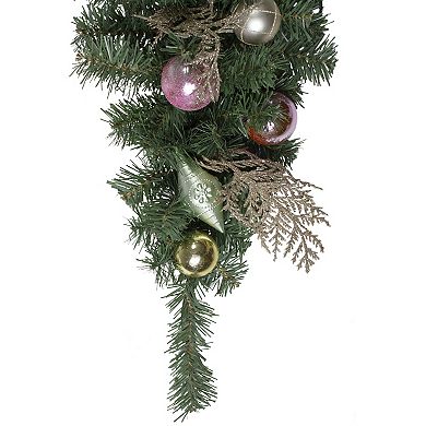 30" Pink and Gold Frosted Artificial Christmas Teardrop Swag - Unlit