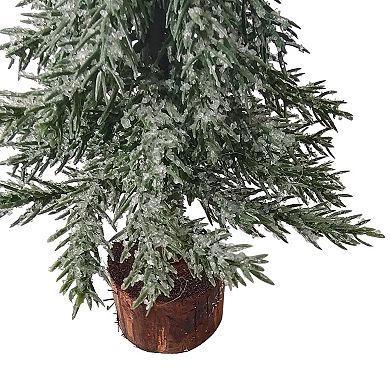7.5" Frosted Icy Pine Tree with Jute Base Christmas Decoration