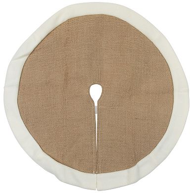 20" Beige Burlap Mini Christmas Tree Skirt with Fleece Border