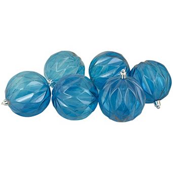 Set of 6 Transparent Blue Rhombus Cut Shatterproof Christmas Ball Ornaments 3"