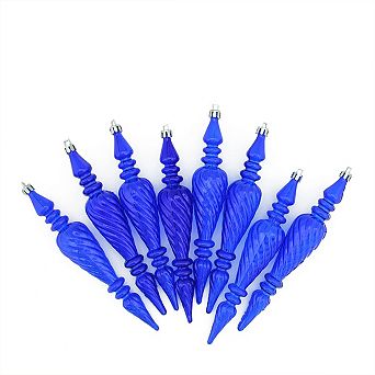 8 ct Transparent Blue Shatterproof Spiral Finial Christmas Ornaments 7"