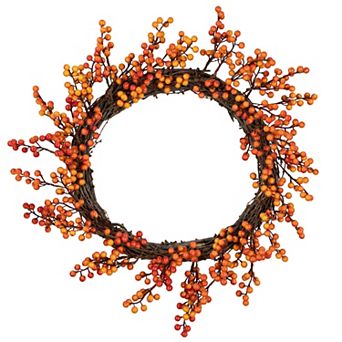 Red and Orange Artificial Berry Artificial Thanksgiving Wreath 18-Inch Unlit