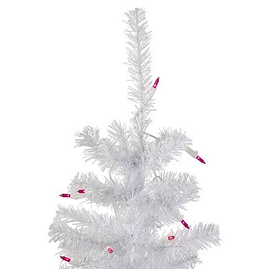 3' Pre-Lit Woodbury White Pine Slim Artificial Christmas Tree Pink Lights