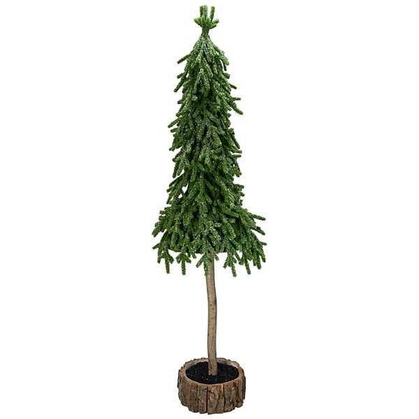 29.5-Inch Downswept Iced Artificial Christmas Tree Wood Base - Unlit