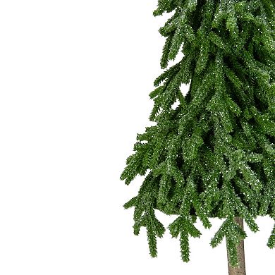 29.5-Inch Downswept Iced Artificial Christmas Tree Wood Base - Unlit
