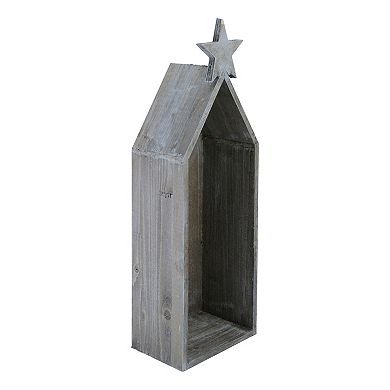 23.75" Brown Distressed Decorative Wooden House with Star Christmas Decoration