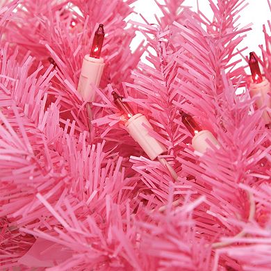 36" Pre-Lit Pink Spruce Artificial Christmas Wreath Pink Lights