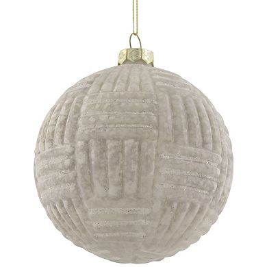 4" Cloudy White Geometric Glass Ball Christmas Ornament
