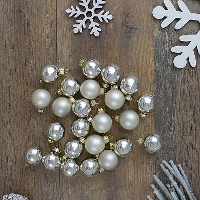 24ct Shiny and Matte Champagne Gold Glass Ball Christmas Ornaments 1" (25mm)