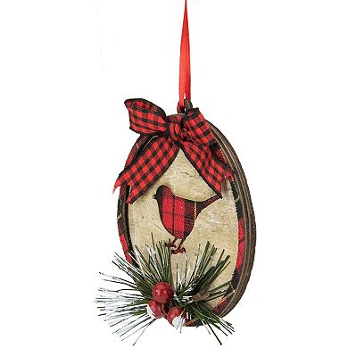 4" Red and Black Plaid Cardinal Disk Christmas Ornament