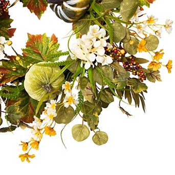 Pumpkins and Berries Artificial Fall Harvest Twig Wreath 24-Inch Unlit