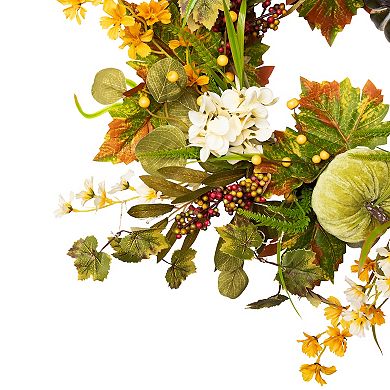 Pumpkins and Berries Artificial Fall Harvest Twig Wreath 24-Inch Unlit