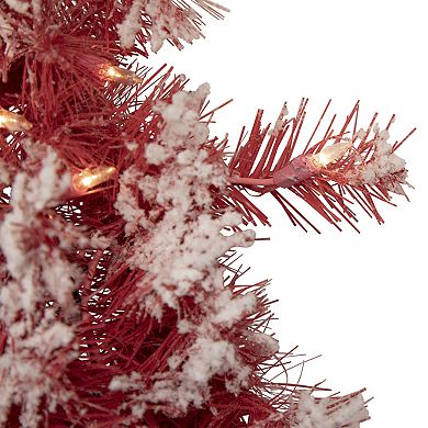 Pre-Lit Flocked Red Artificial Christmas Wreath 24-Inch Clear Lights