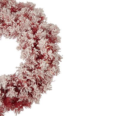 Pre-Lit Flocked Red Artificial Christmas Wreath 24-Inch Clear Lights