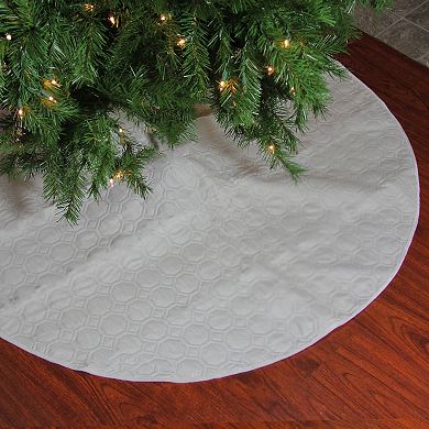 48" White Quilted Christmas Hexagon Tree Skirt with Velvety Trim