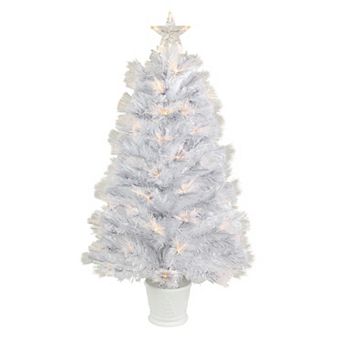 3' Pre-Lit White Fiber Optic Artificial Christmas Tree Warm White Lights