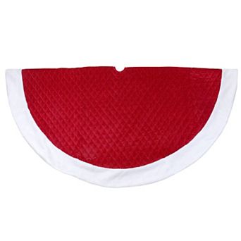 72" Red and White Quilted Christmas Tree Skirt with Faux Fur Trim