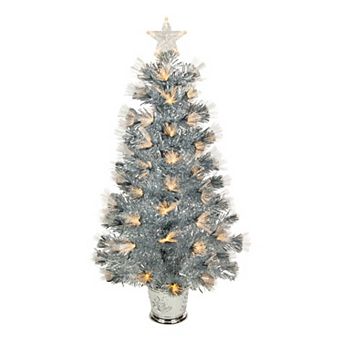 3' Pre-Lit Silver Fiber Optic Artificial Christmas Tree Warm White Lights