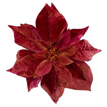 9" Red and Gold Artificial Poinsettia Clip-On Christmas Ornament