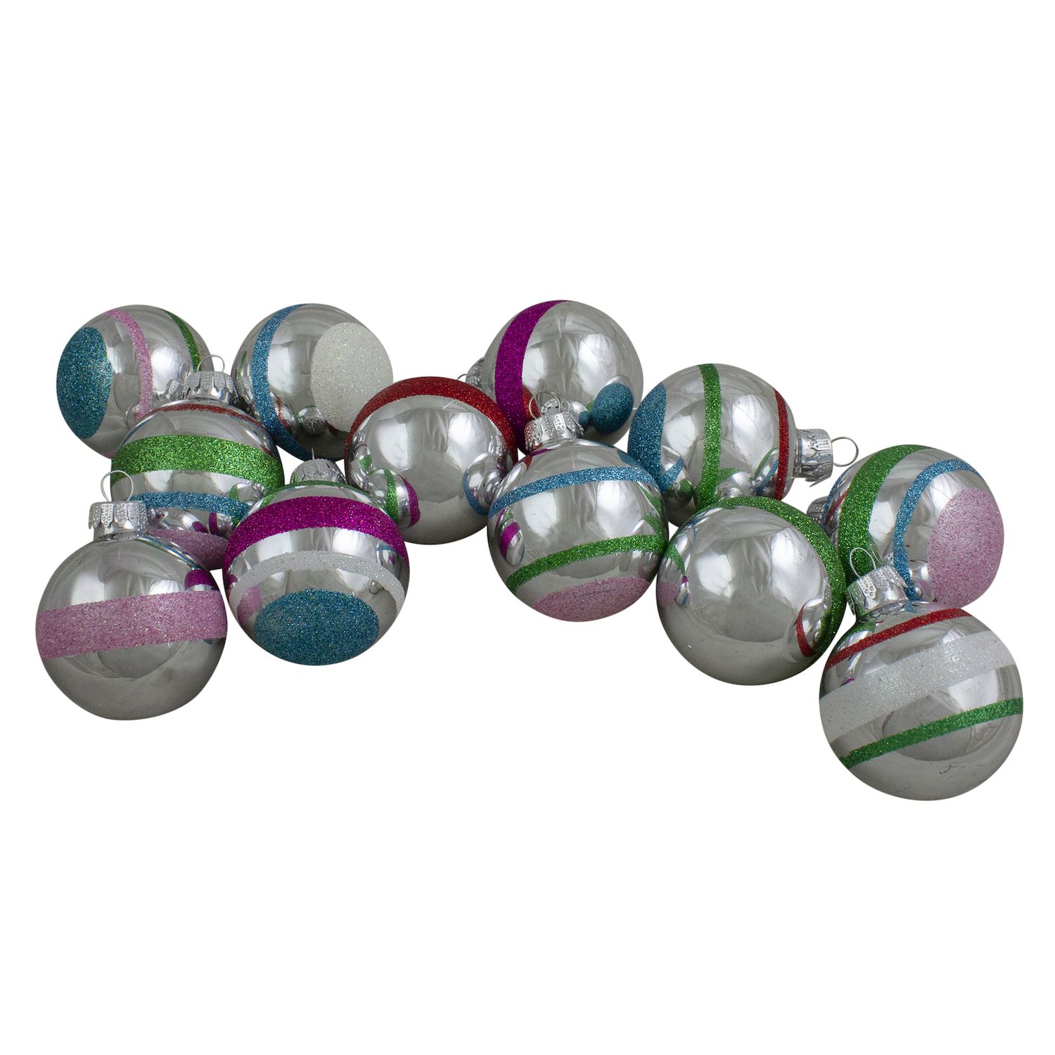 12ct Silver & Blue Iridescent Glass Christmas Ball Ornaments 4 (101mm)