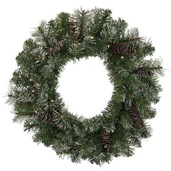 24" Pre-Lit Artificial Frosted Pine and Pine Cone Christmas Wreath