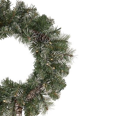 24" Pre-Lit Artificial Frosted Pine and Pine Cone Christmas Wreath