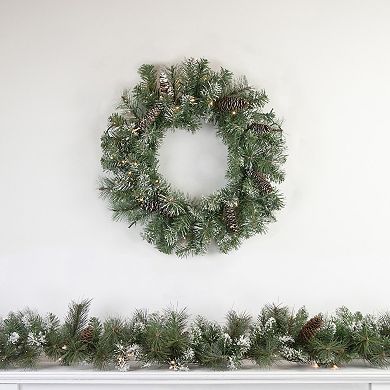 24" Pre-Lit Artificial Frosted Pine and Pine Cone Christmas Wreath