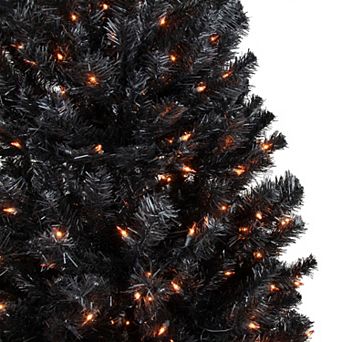 6ft Pre-Lit Black Noble Spruce Artificial Halloween Tree Orange Lights