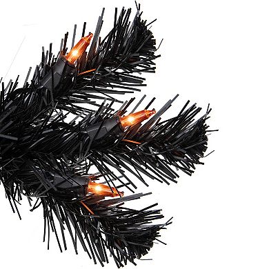 6ft Pre-Lit Black Noble Spruce Artificial Halloween Tree Orange Lights
