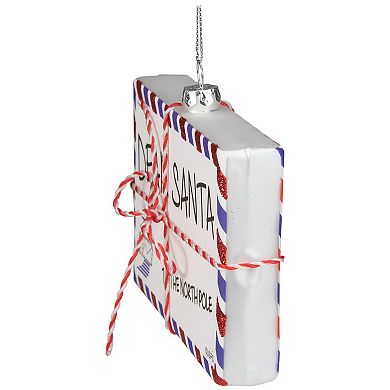 3.5" White Envelope "USPS Dear Santa" With Stripes Glass Christmas Ornament