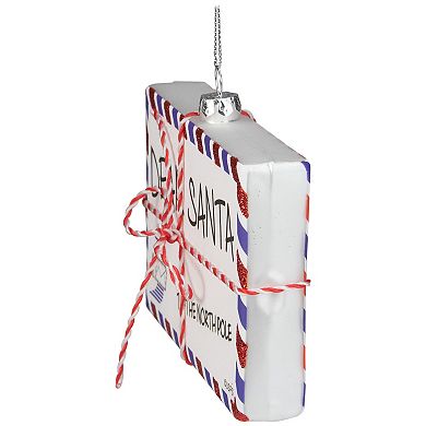 3.5" White Envelope  "USPS Dear Santa" With Stripes Glass Christmas Ornament