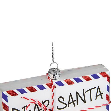 3.5" White Envelope "USPS Dear Santa" With Stripes Glass Christmas Ornament