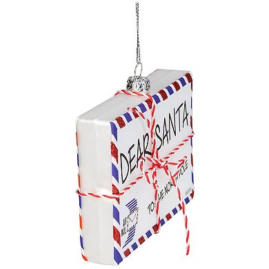 3.5" White Envelope  "USPS Dear Santa" With Stripes Glass Christmas Ornament