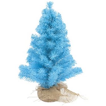 17.5" Cerulean Blue Pine Tree in Natural Jute Base Christmas Decoration