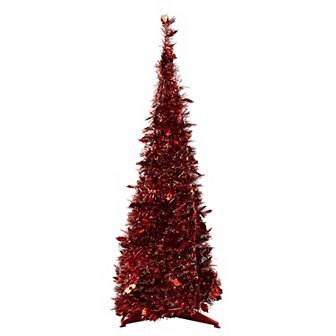 6' Red Tinsel Pop-Up Artificial Christmas Tree Unlit