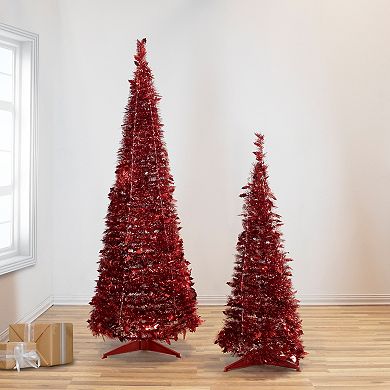 6' Red Tinsel Pop-Up Artificial Christmas Tree  Unlit