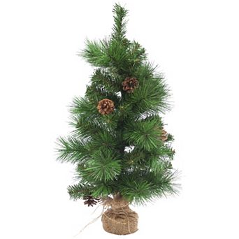 23.5" LED Lighted Mixed Pine and Pine Cones Artificial Christmas Tree in Jute Base