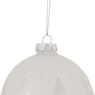 4" Pearl White and Glitter Glass Ball Christmas Ornament