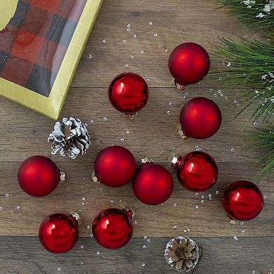 10ct Red 2-Finish Glass Christmas Ball Ornaments 1.75" (45mm)