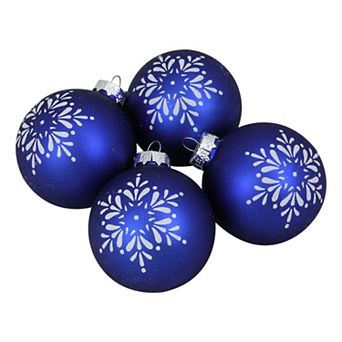 4 ct Royal Blue and White Snowflake Christmas Ball Ornament 3" (75mm)
