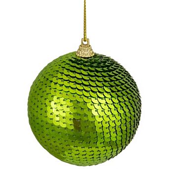 Kiwi Green Sequin Shatterproof Ball Christmas Ornament 3"