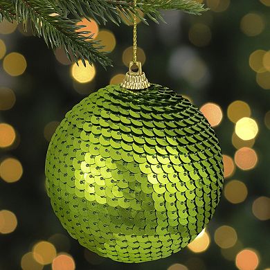 Kiwi Green Sequin Shatterproof Ball Christmas Ornament 3"