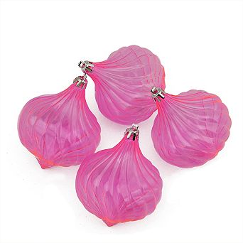4 ct Pink Transparent Shatterproof Onion Drop Christmas Ornaments 4.5"