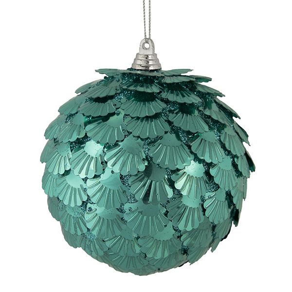 Green Sequin Layered Christmas Ball Ornament 4" (100mm)