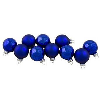 10 ct Blue 2-Finish Glass Christmas Ball Ornaments 1.75" (40mm)