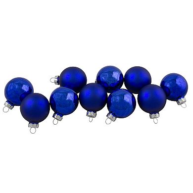 10ct Blue 2-Finish Glass Christmas Ball Ornaments 1.75" (40mm)