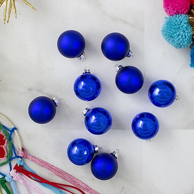 10ct Blue 2-Finish Glass Christmas Ball Ornaments 1.75" (40mm)