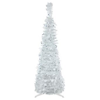 4' Pre-Lit White Tinsel Pop-Up Artificial Christmas Tree Blue Lights