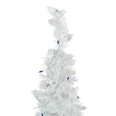 4' Pre-Lit White Tinsel Pop-Up Artificial Christmas Tree Blue Lights